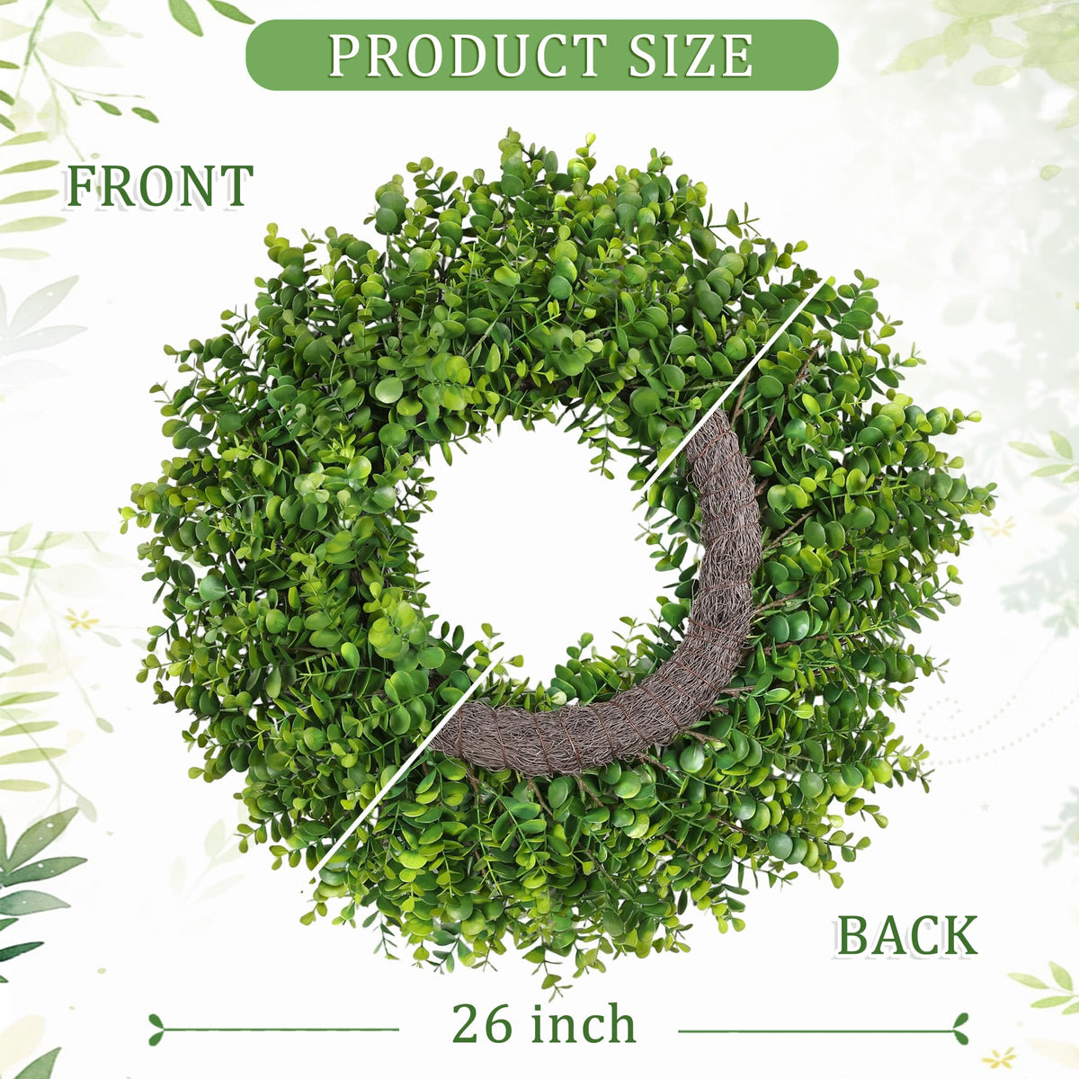 Large 26-inch wreath mounted on front door for inviting entry