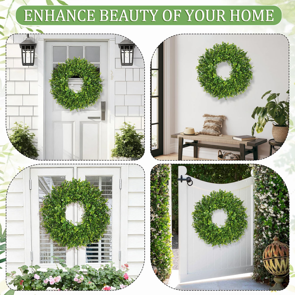 Outdoor wreath on porch adding seasonal charm to exterior decor