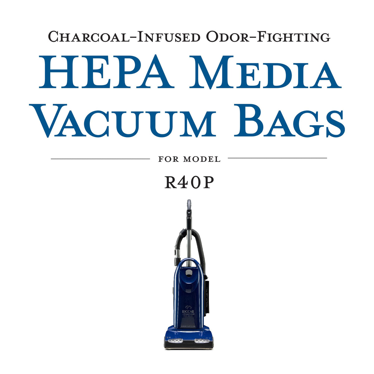 Riccar bag features odor-absorbing charcoal and HEPA media for fresher home air.