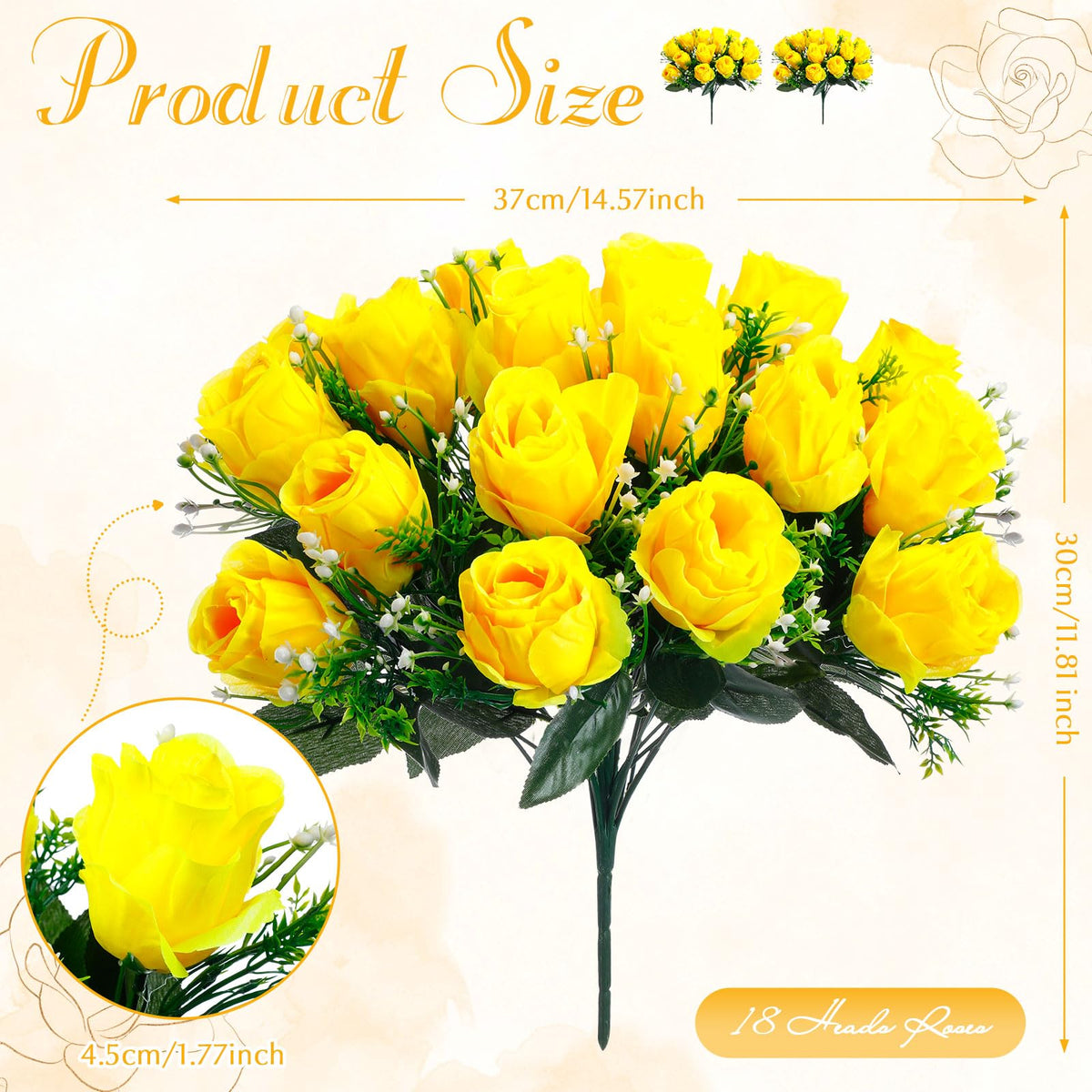Riceshoot 18-head silk rose bouquet detail showing lifelike petals and crafted stems.