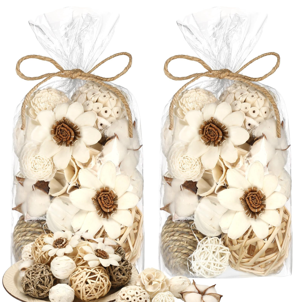 Riceshoot decorative balls bowl filler in white tones adds elegant texture to centerpieces.