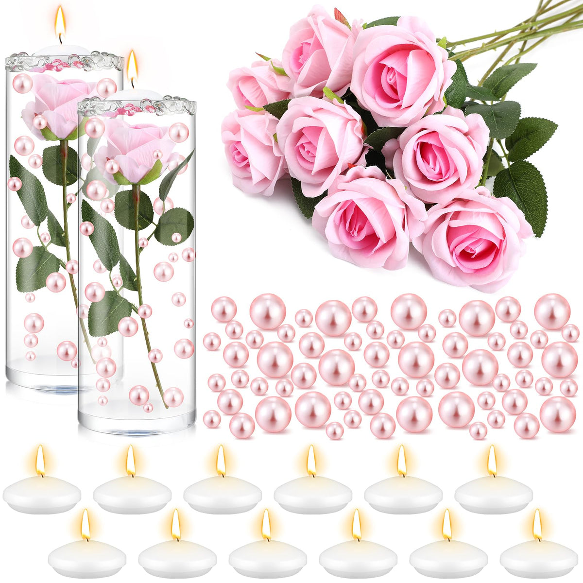 Riceshoot silk roses centerpiece focus for wedding tables