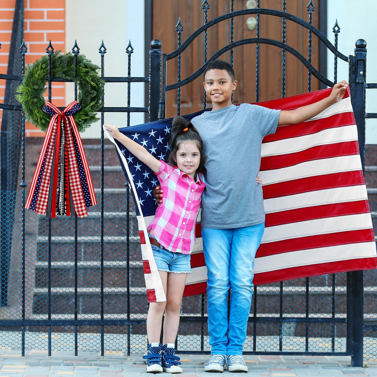 Riceshoot red white blue satin ribbon enhances holiday wreath aesthetics