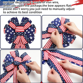 Riceshoot red white blue burlap bow with wire for easy shaping.