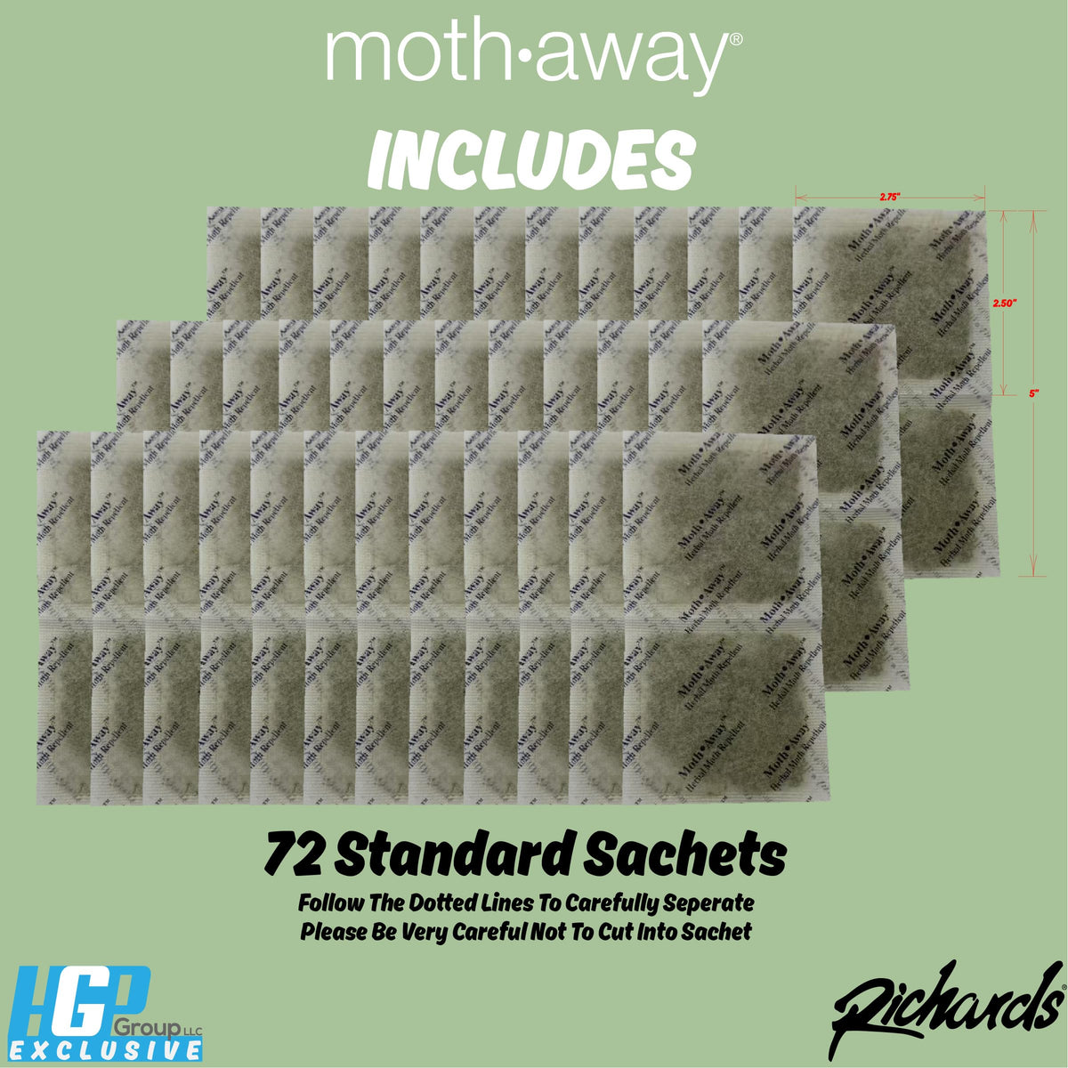 Richards Moth Away sachets scent-release demonstrates light aroma inside storage bins.