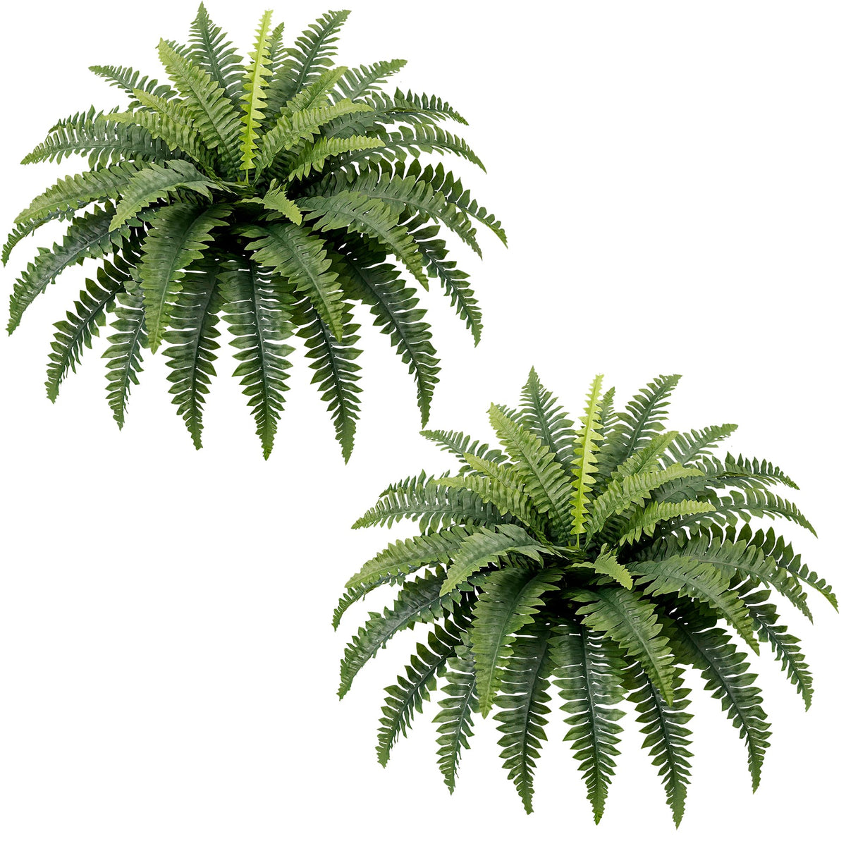 Richeerca fake ferns with a 35-inch diameter spread for hanging planters.