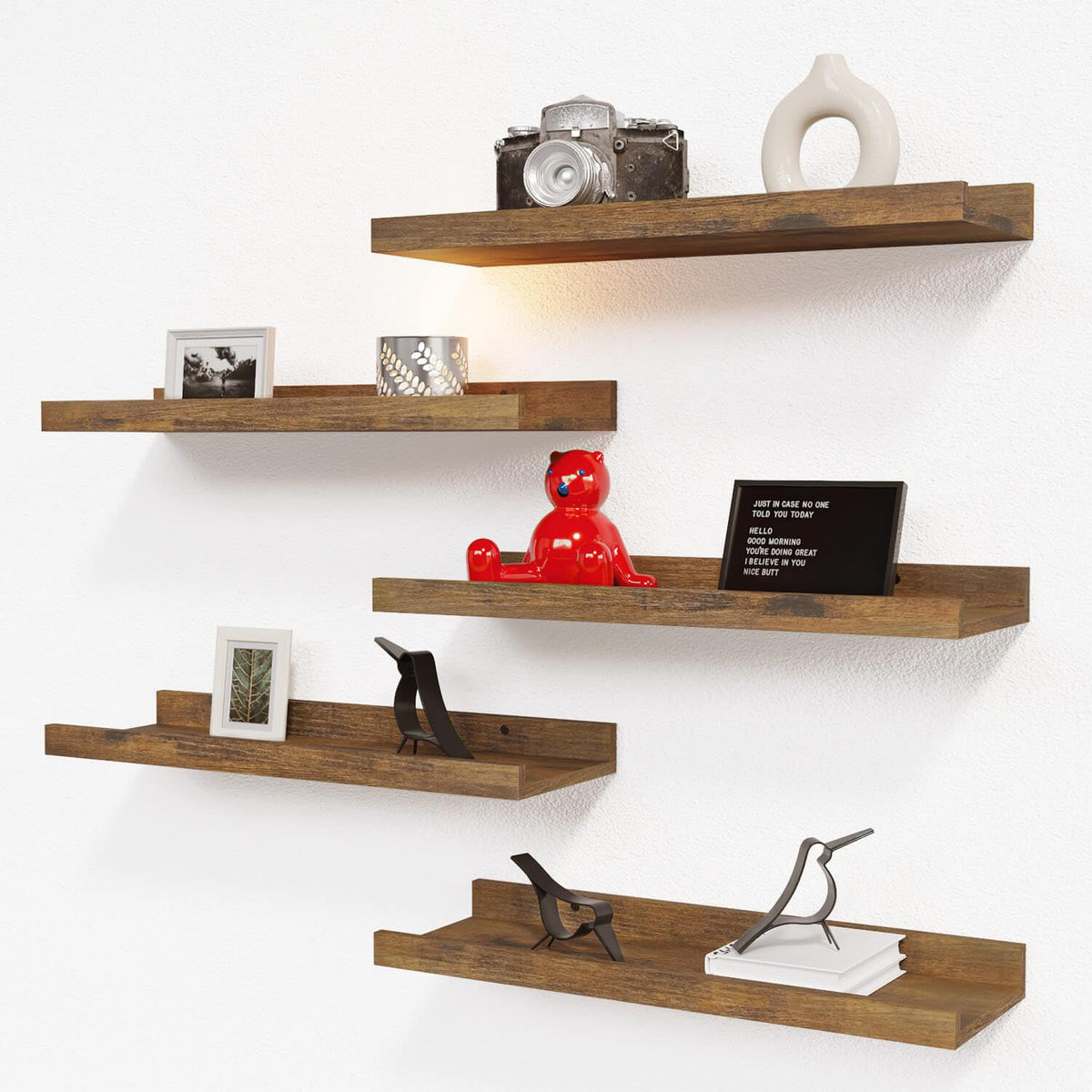 RICHER HOUSE 5-set floating shelves on wall decor with lip edge for secure display