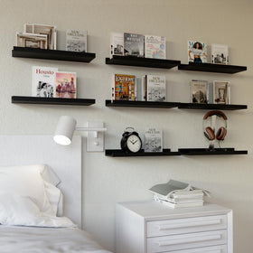 RICHER HOUSE black wall-mounted display ledge ideal for photos, books, and decor.