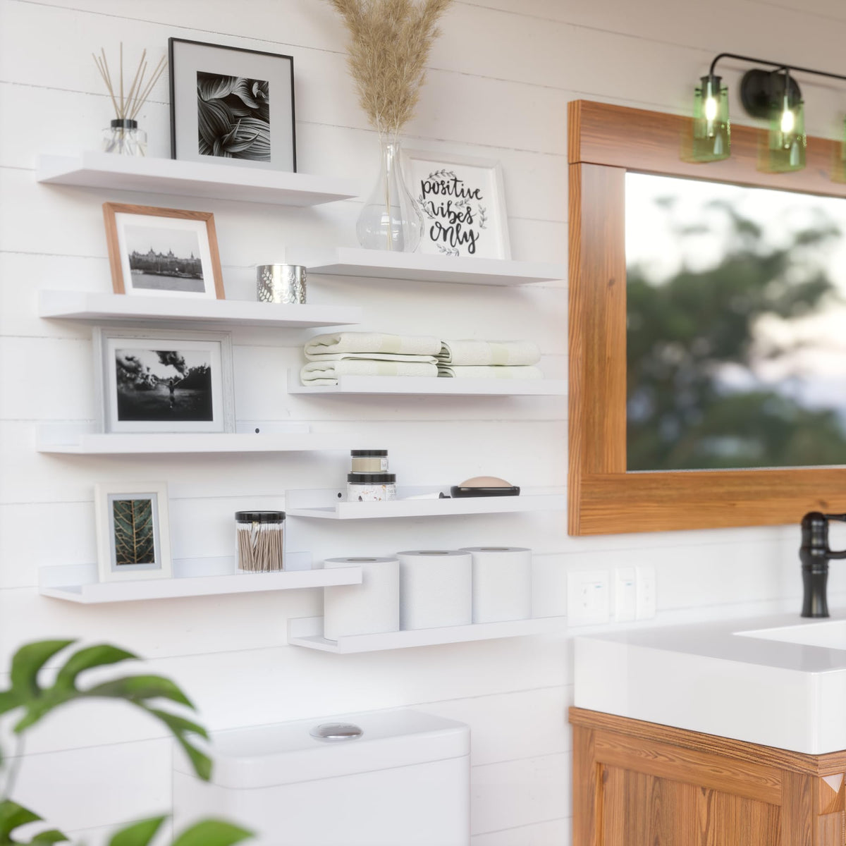 RICHER HOUSE easy-installation floating shelves simplify quick wall mounting.