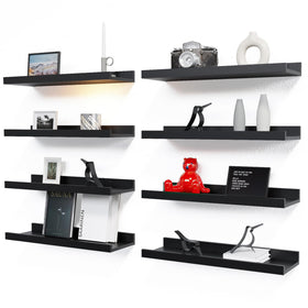 RICHER HOUSE eight-set black floating shelves for wall display and extra storage space.