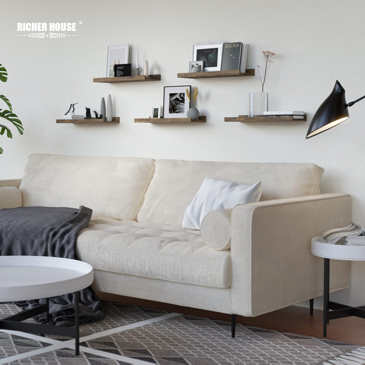 RICHER HOUSE sturdy composite wood shelves offer durable storage and simple setup