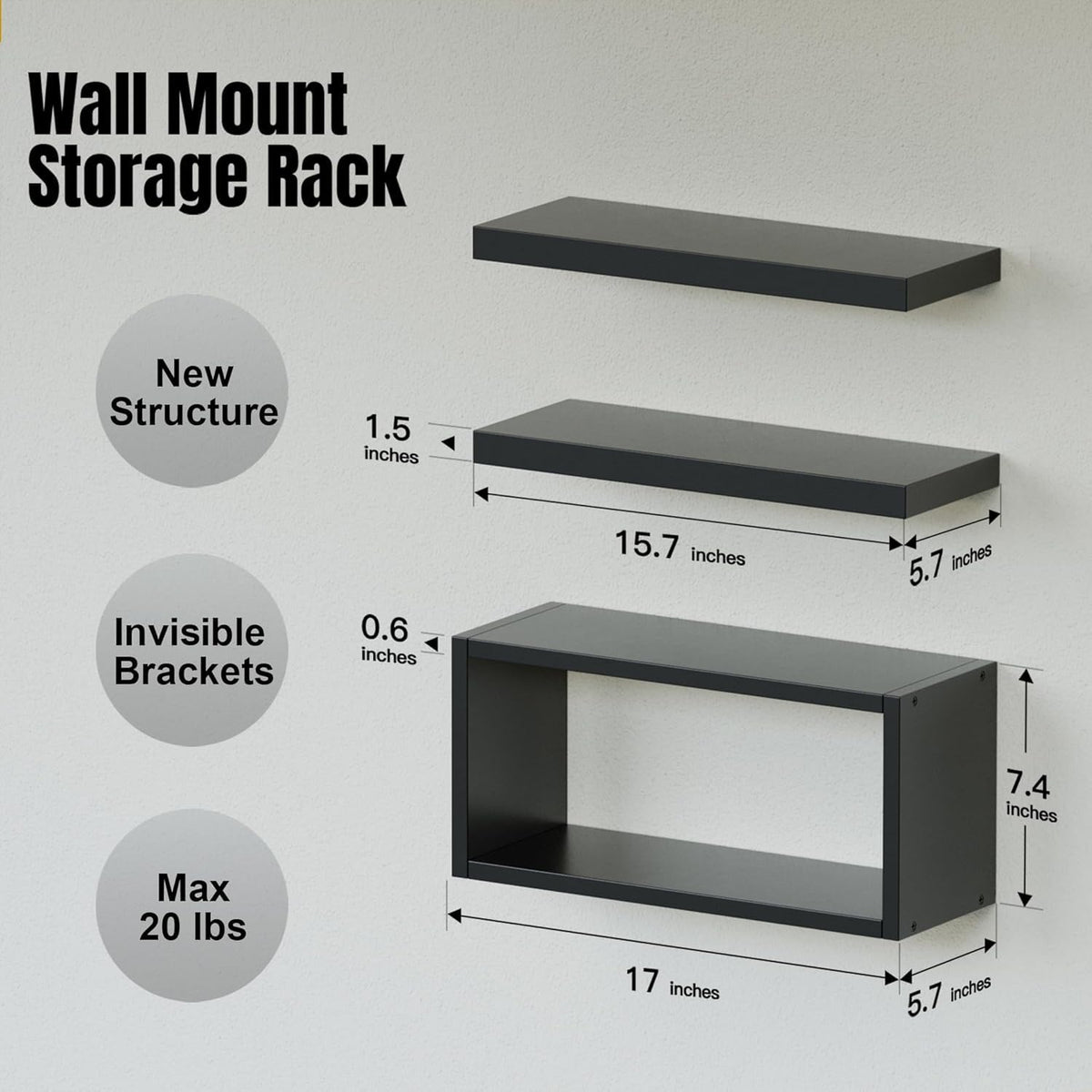 RICHER HOUSE wall mounted shelves with concealed brackets for a clean wall look.