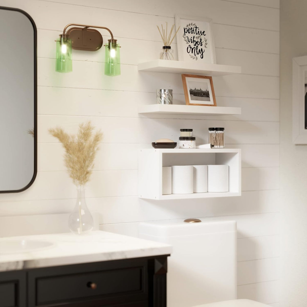 RICHER HOUSE white floating shelves bedroom display for tidy nightstand organization
