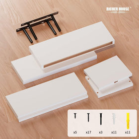 RICHER HOUSE white floating shelves in the kitchen for compact display and pantry organization