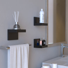 Richer House shelves show adhesive or screw installation for flexible wall display