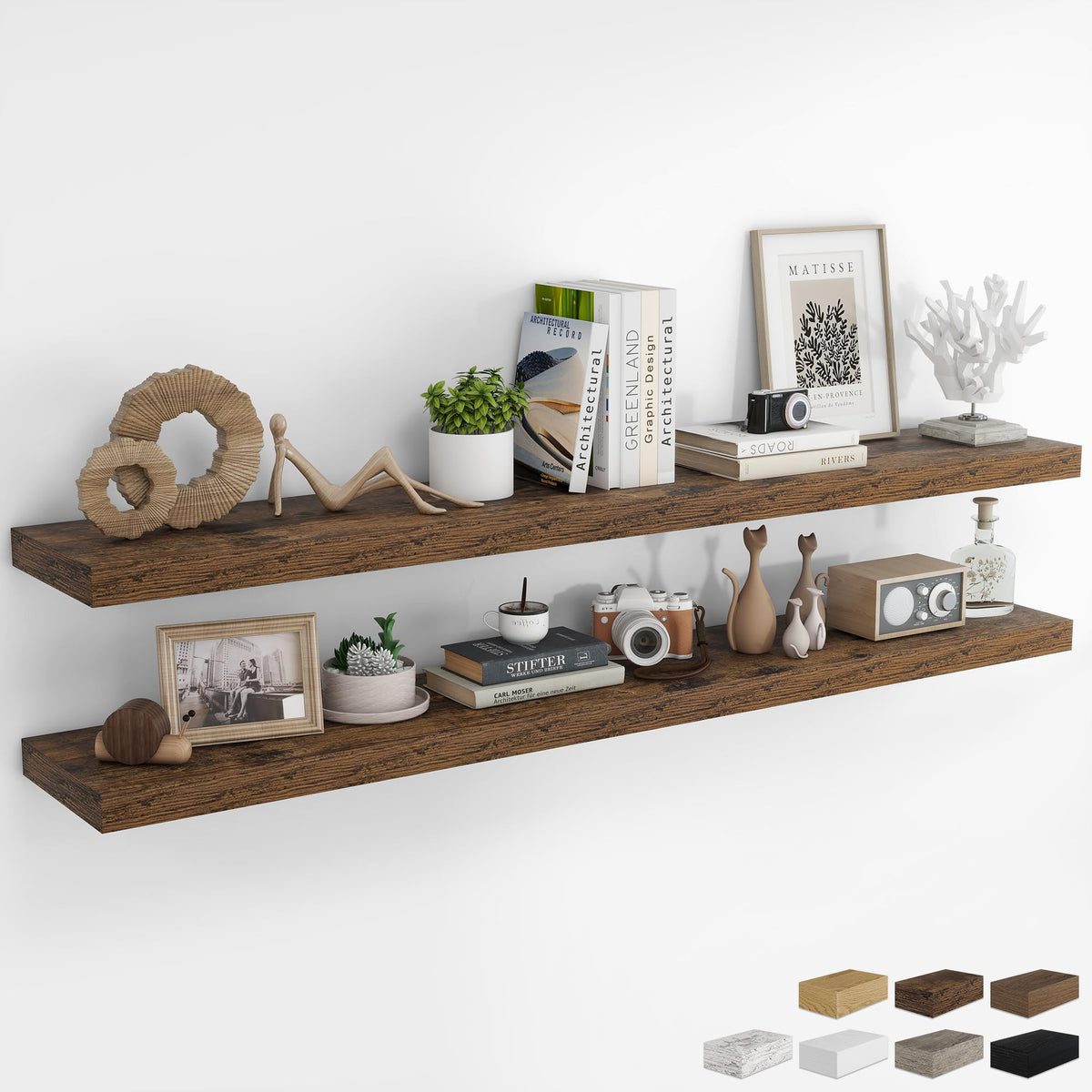 RICHFOCUS 72-inch floating shelf assembly with invisible brackets for clean wall mounting.