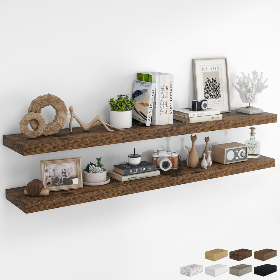 RICHFOCUS 72-inch floating shelf assembly with invisible brackets for clean wall mounting.