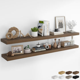 RICHFOCUS 72Inch walnut floating shelves provide stylish wall storage.