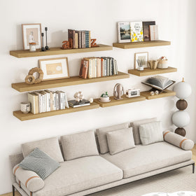 RICHFOCUS rustic-modern oak shelves add warmth to living spaces