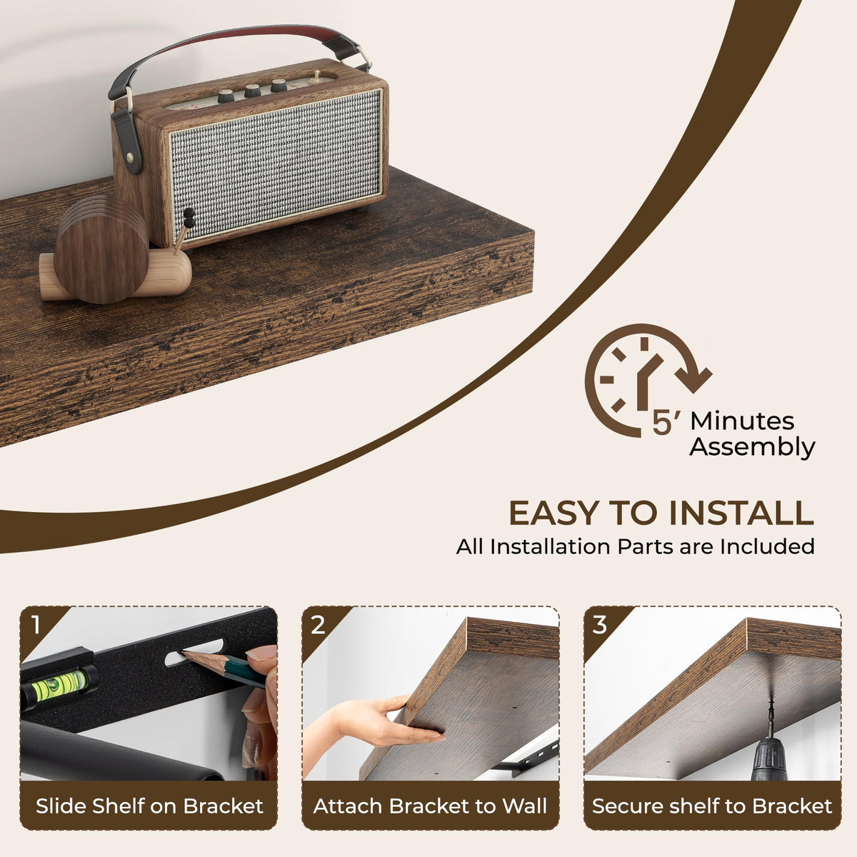 RICHFOCUS two-shelf set provides versatile storage or display options.