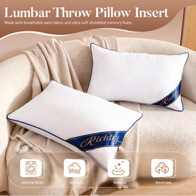 Richtry lumbar pillow insert with blue piping detail adds subtle elegance to a sofa