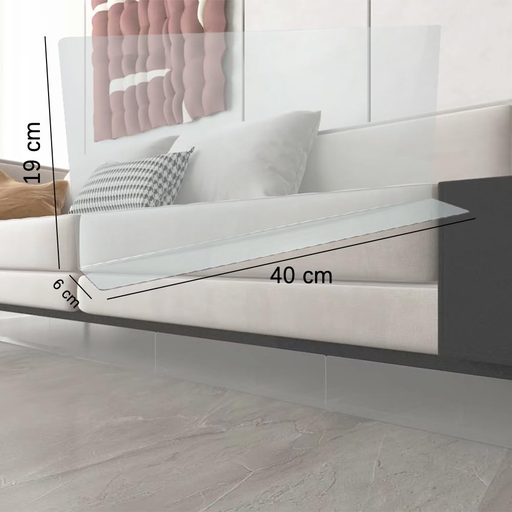 Rictine clear toy blockers couch-gap image demonstrates easy cut-to-fit flexibility.