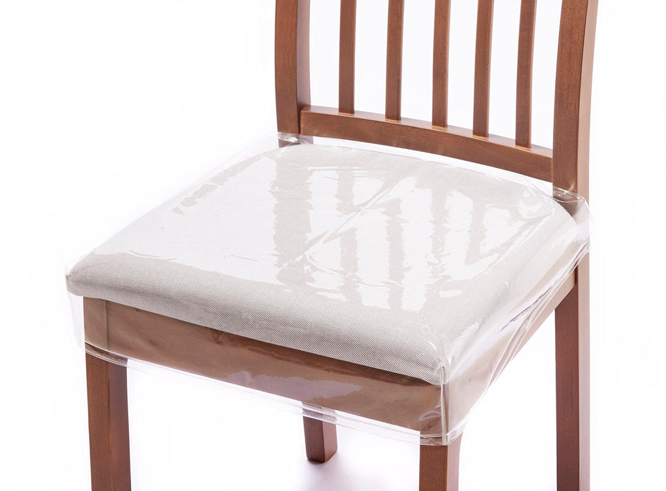 Ridgesun clear plastic chair slipcover protecting chairs while showcasing furniture