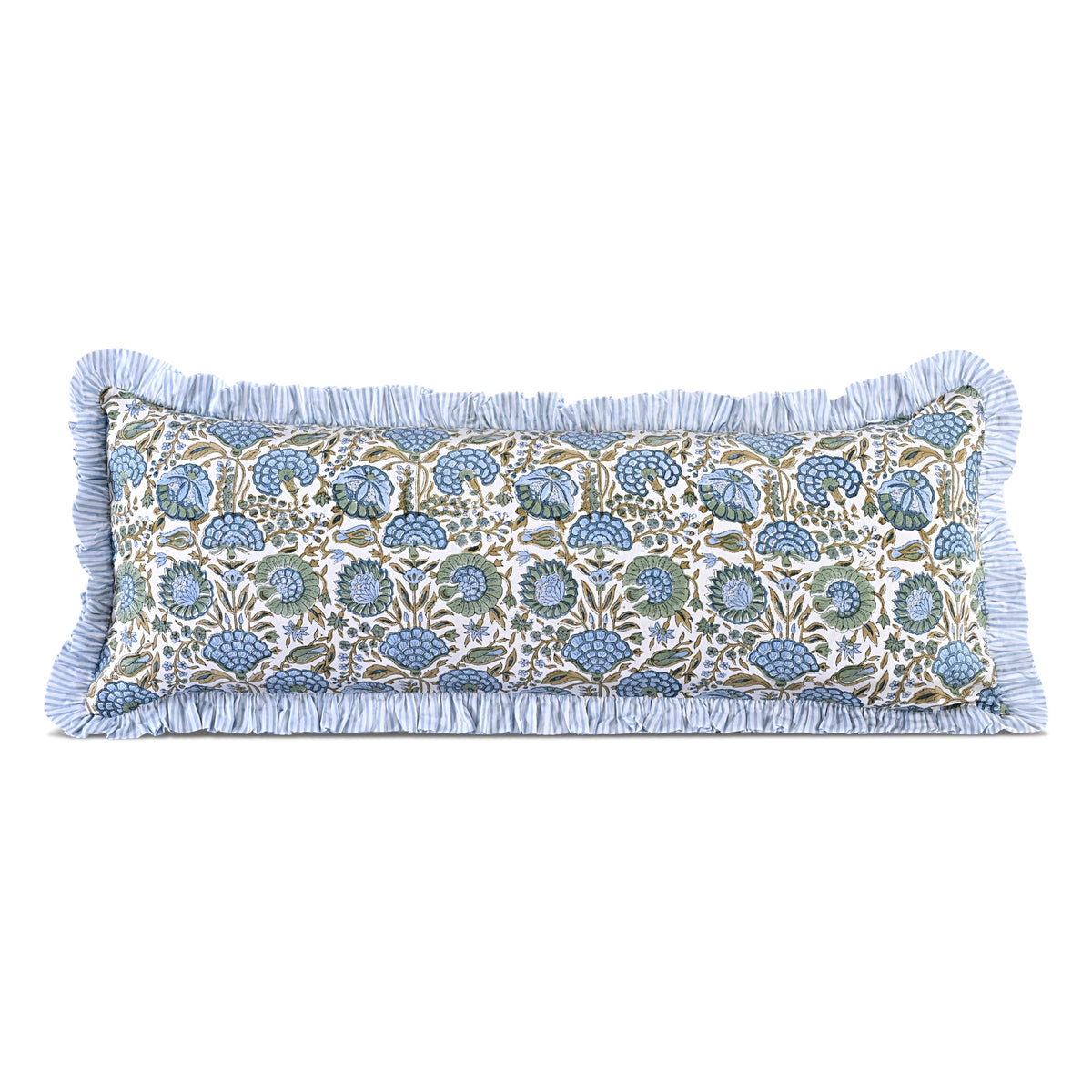 Ridhi Block Print Asparagus Green sham closeup shows soft cotton texture for coziness