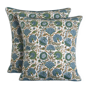 Ridhi block print asparagus green pillow cover 16x16 pack2 enhances sofa styling with farmhouse charm.