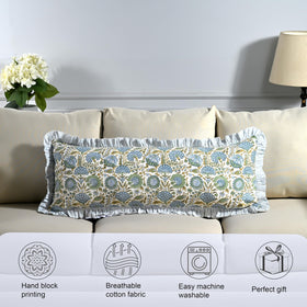 Ridhi Block Print Asparagus Green sham in bedding setup creates warm ambiance