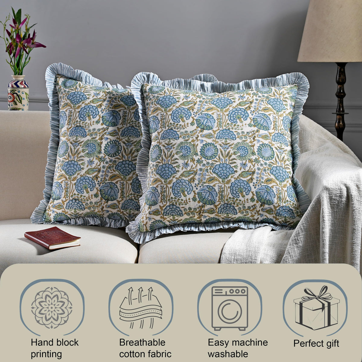 Ridhi two sided print pillow cover offers versatile styling from both sides