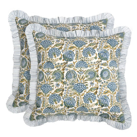 Ridhi block print asparagus green throw pillow cover front view enhances couch decor