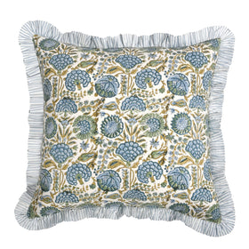 Living room setup featuring Ridhi asparagus green throw pillow covers