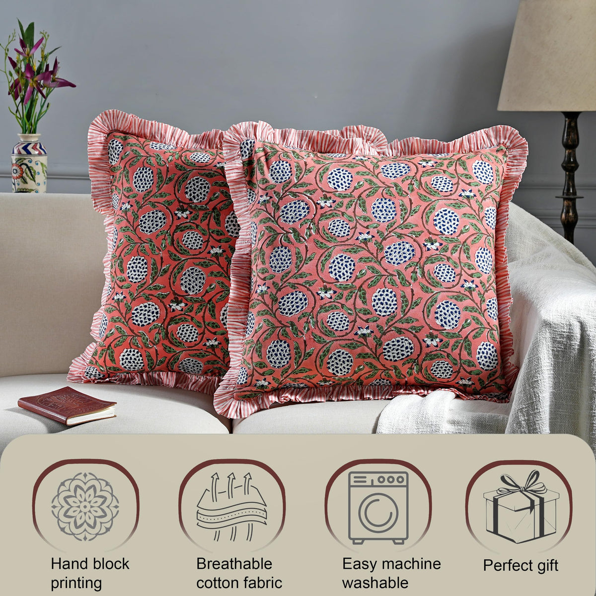 Ridhi 18x18 pillow cover in spring-ready decor for living rooms and bedrooms