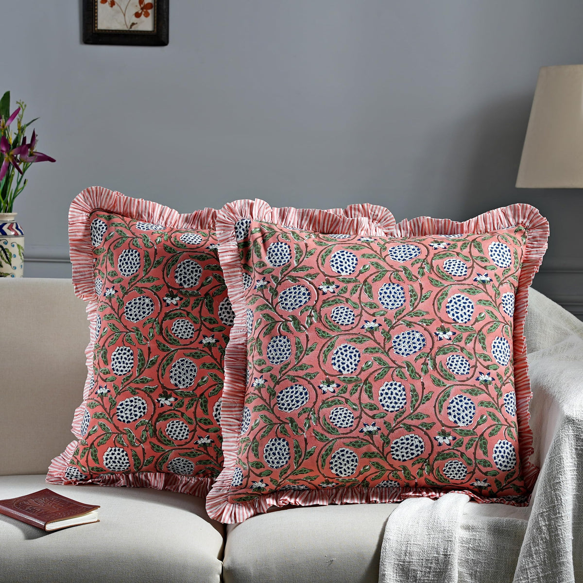 Ridhi pillow cover with ruffle detail adds elegant texture for a vintage-inspired look