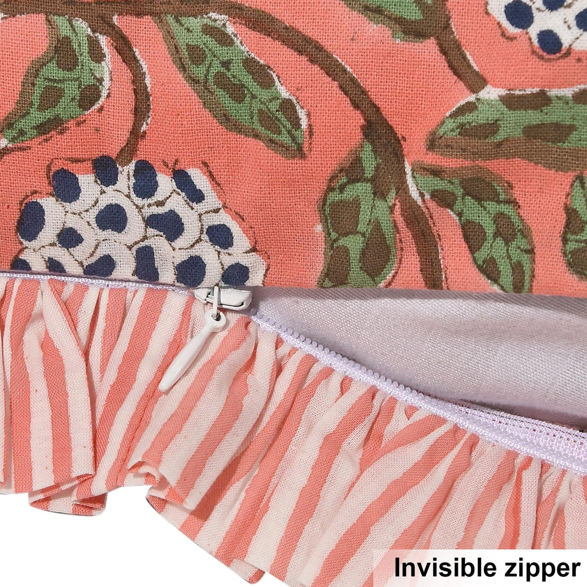 Ridhi pillow cover with zipper closure keeps inserts secure and pillows neat