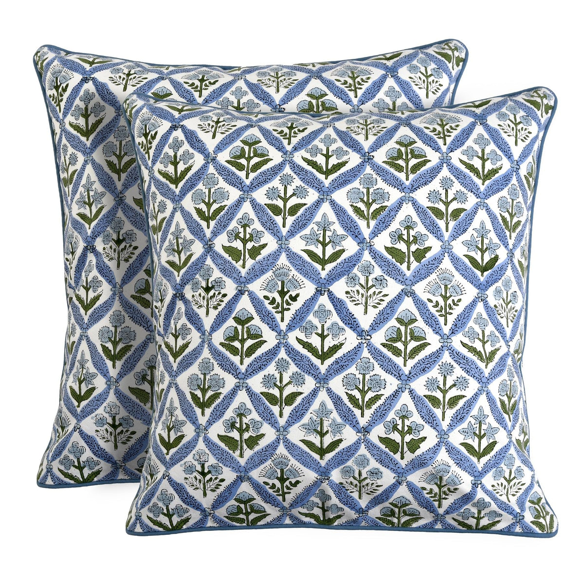 Ridhi block print light steel blue pillow cover 18x18 adds rustic farmhouse charm to your couch