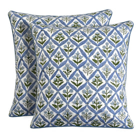 Ridhi block print light steel blue pillow cover 18x18 adds rustic farmhouse charm to your couch