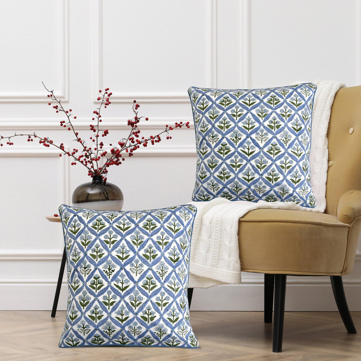 Ridhi block print cushion cover adds texture to outdoor seating