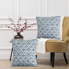 Ridhi block print cushion cover adds texture to outdoor seating