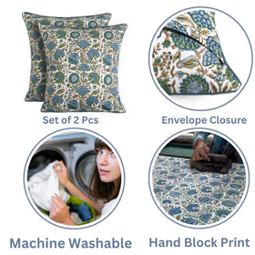 Ridhi block print pillow cover suits living room, bedroom, and outdoor spaces with versatile appeal.