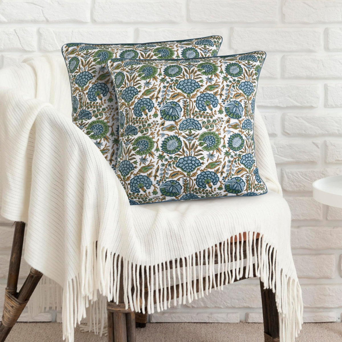 Ridhi sofa-decor pillow cover boosts boho style with soft cotton.