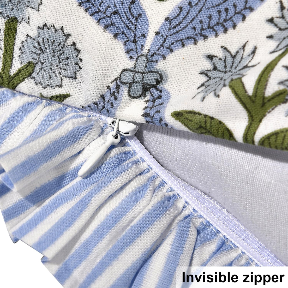 Ridhi pillow cover steel blue with zipper closure keeps insert secure and neat