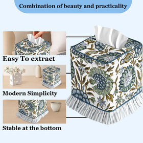 Ridhi tissue box cover with ruffle detail enhances bedside decor