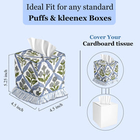 Ridhi square tissue box cover fits standard boxes and conceals packaging.