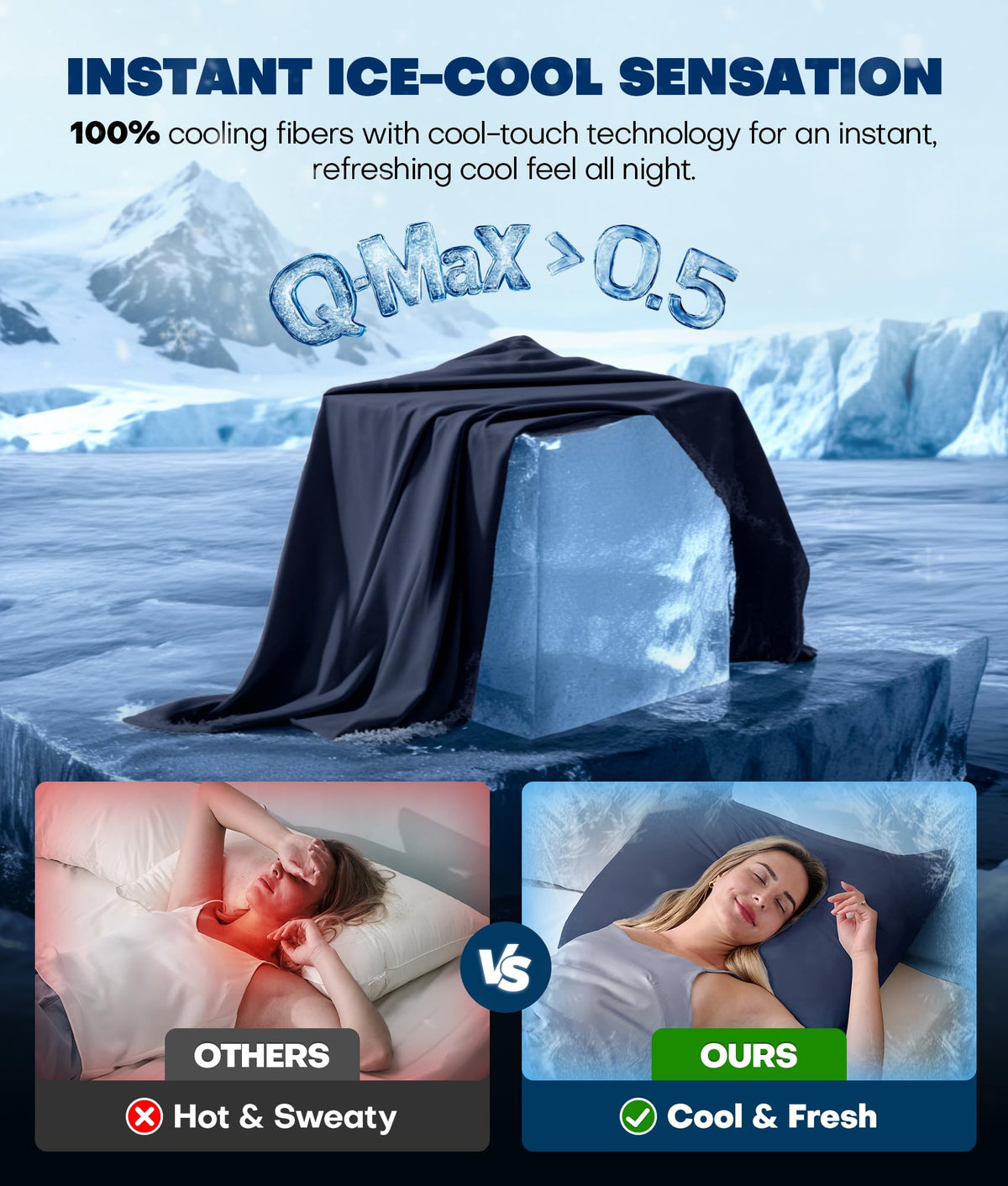 Rifens Ultra-Chill pillowcase with invisible zipper for secure fit.