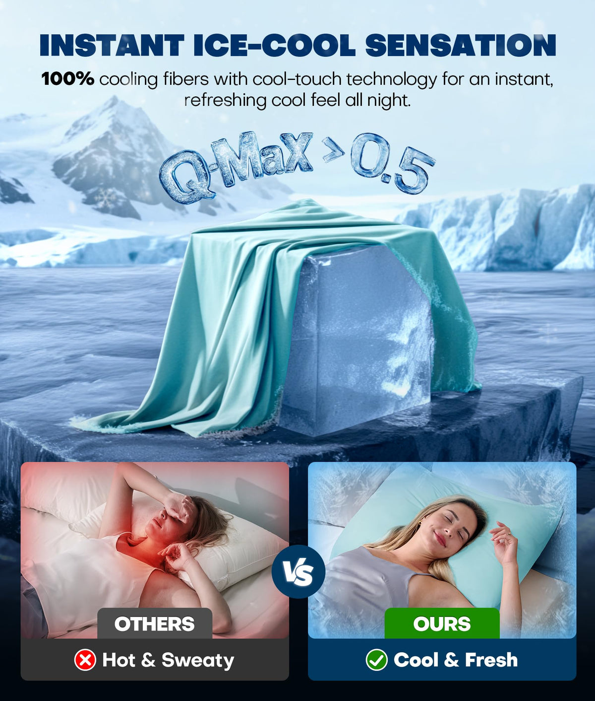 Rifens soft-touch pillowcase in mint blue glides smoothly to protect hair and skin.