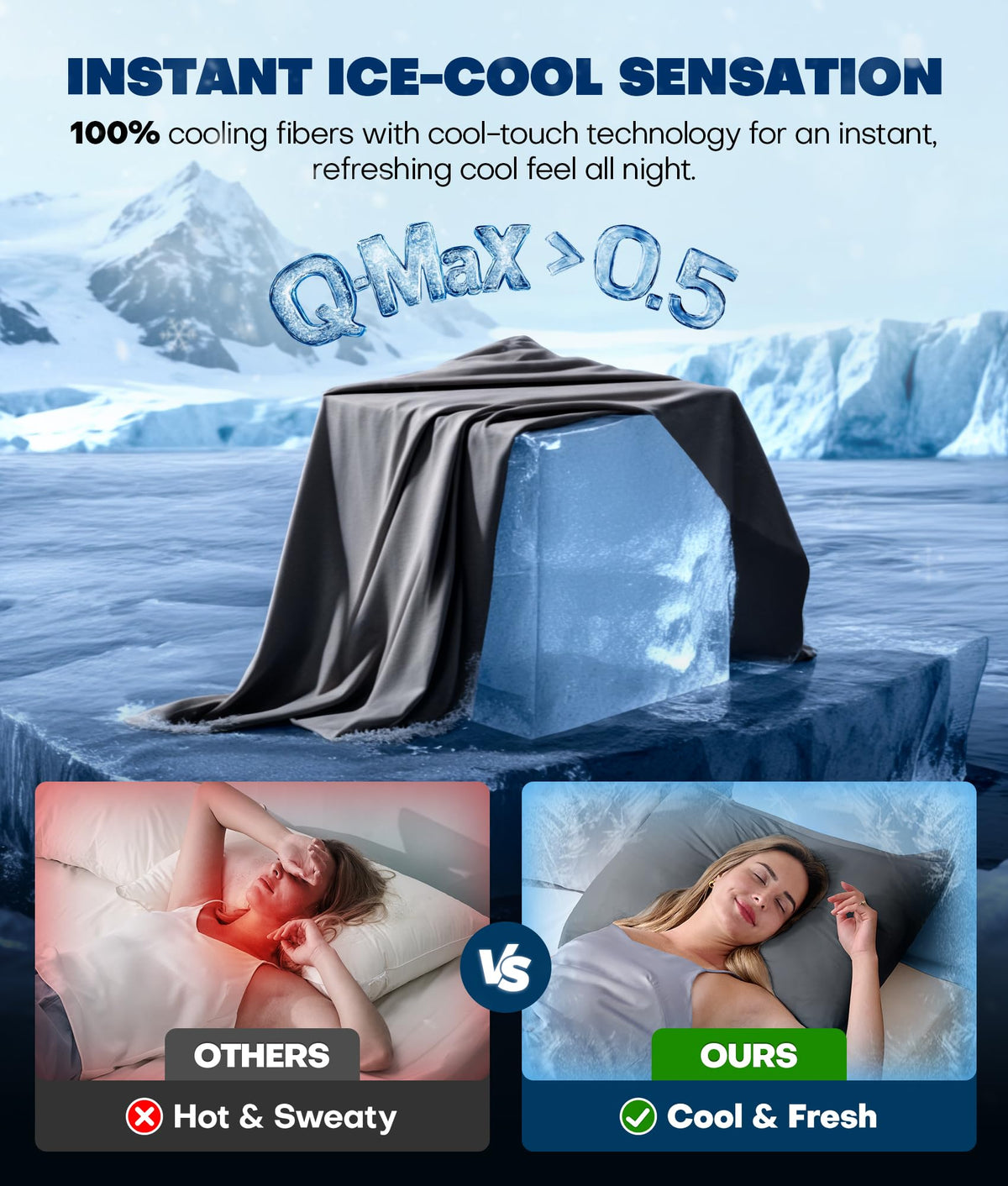 Rifens fabric close-up highlights cooling fibers and a smooth, premium feel.
