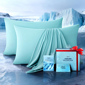 Rifens Ultra-Chill pillowcase 2-pack in mint blue promotes cooler sleep and fresh bedding.