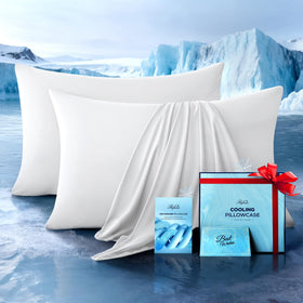 Rifens Ultra-Chill king white pillowcase close-up showing instant cooling for hot sleepers
